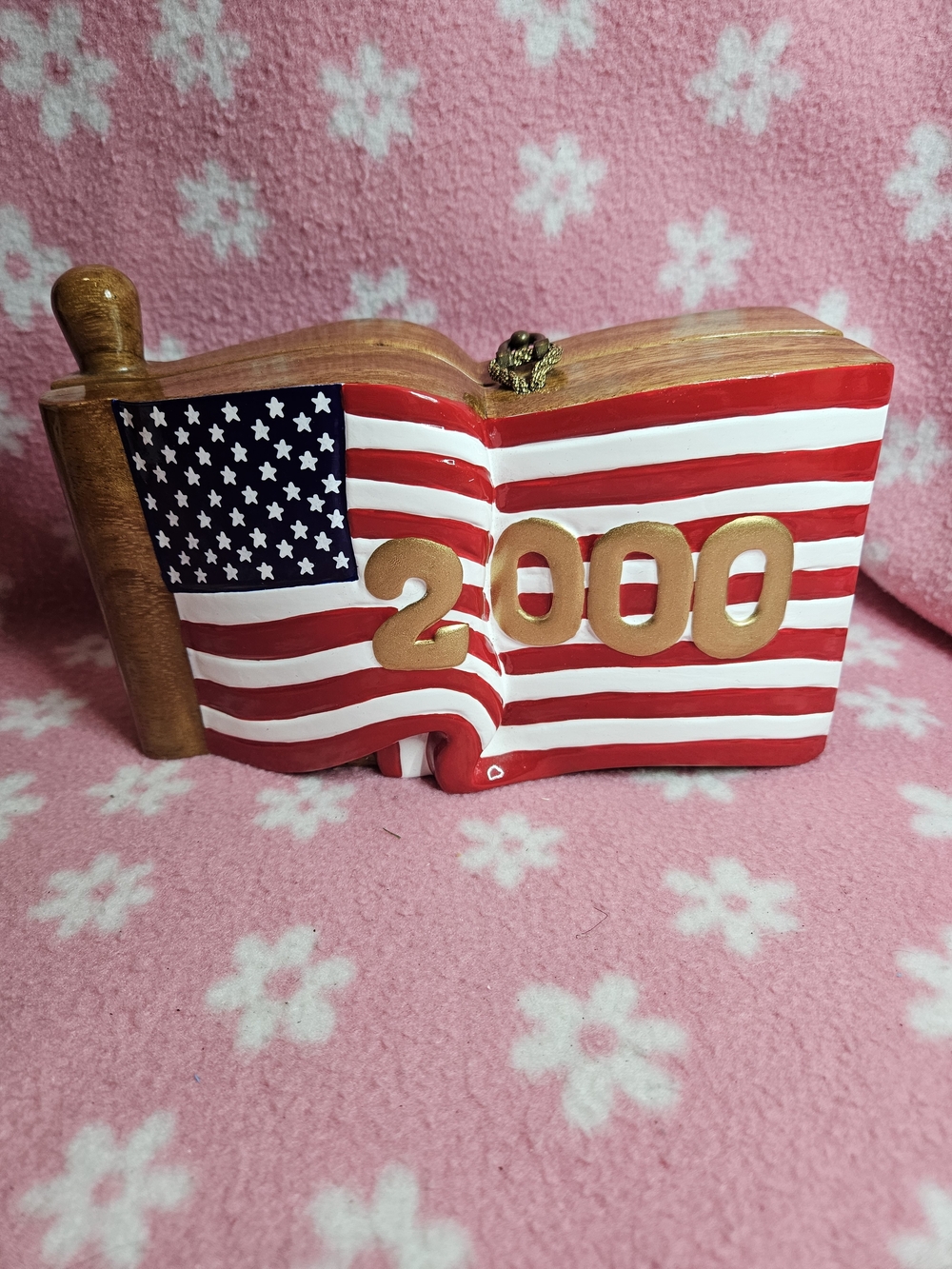 Timmy Woods Red, White & Blue Flag Clutch with Gold Accents